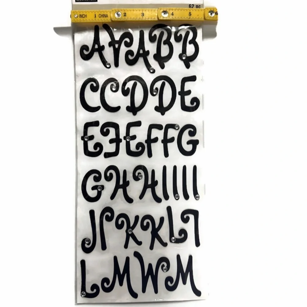 62 Piece Black Alphabet Stickers with Rhinestone Accents